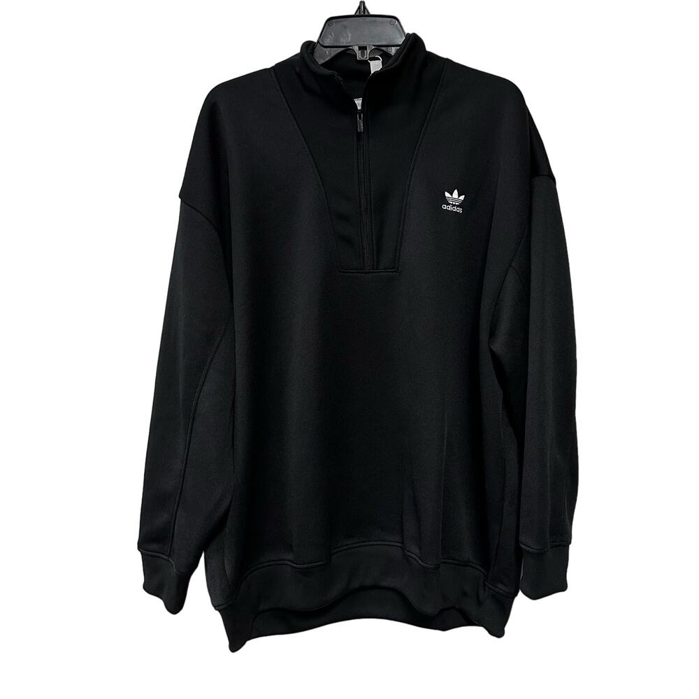 Adidas IP3097 Half Zip Logo Crew Sweatshirts Black White Womens Size S/M New